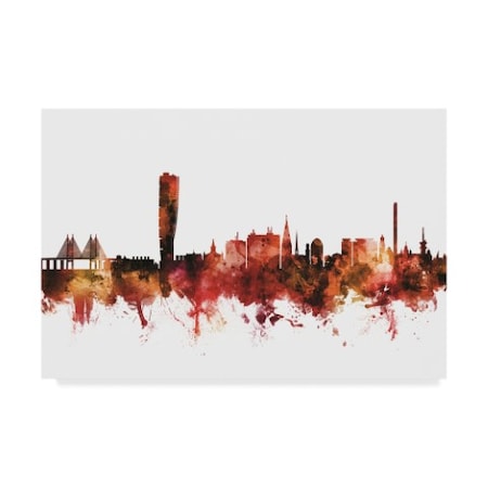Michael Tompsett 'Malmo Sweden Skyline Red' Canvas Art,16x24